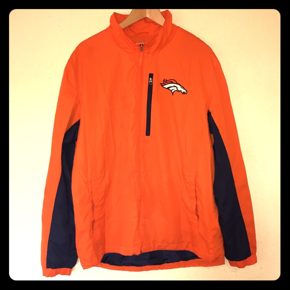 EUC Denver Broncos Windbreaker Orange Navy L